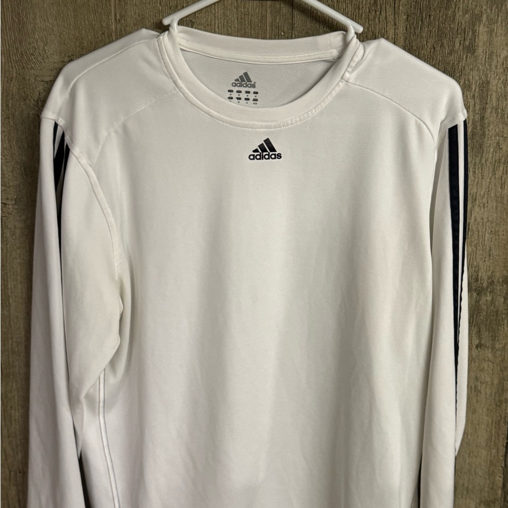 Adidas Men's White and Black Long Sleeve Tee